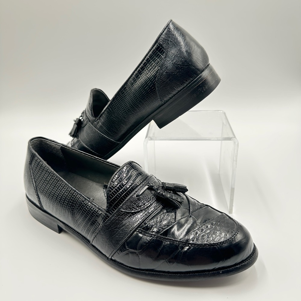 Stacy Adams Mens 10.5 Genuine Snakeskin Tassel Loafers Black Grandpacore Exotic